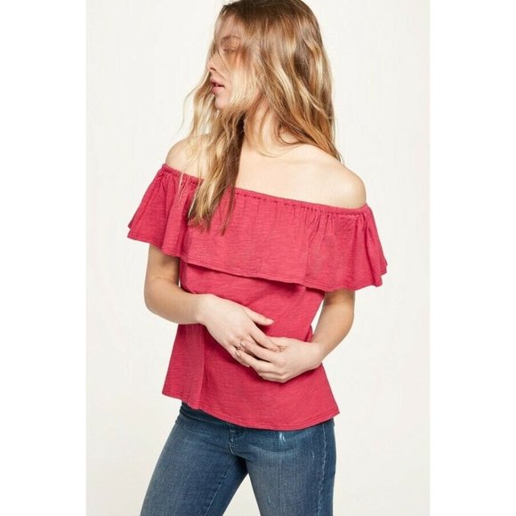 Rebecca Minkoff Diosa Off The Shoulder Ruffle Top Sz Small Bright Coral - Picture 2 of 7